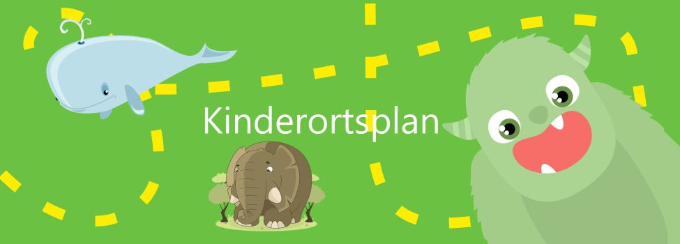 Bunte Tiere und lustige Monster weisen dir den Weg zum spaßigen Kinderortsplan. Bunte Tiere und lustige Monster weisen dir den Weg zum spaßigen Kinderortsplan.