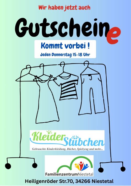 Jetzt auch mit Gutscheinen für das Kleiderstübchen.