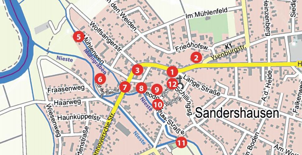 Straßenkarte mit allen Punkten der Sandershäuser Dorfgeschichten