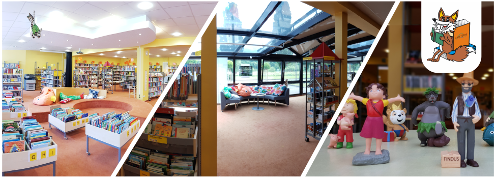 Bild der Bücherei mit vielen Regalen und hunderten Büchern Bild der Bücherei mit vielen Regalen und hunderten Büchern