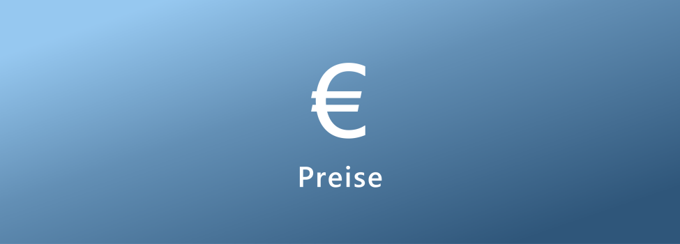 Blauer Untergrund mit weißer Schrift und dem Wort: Preise