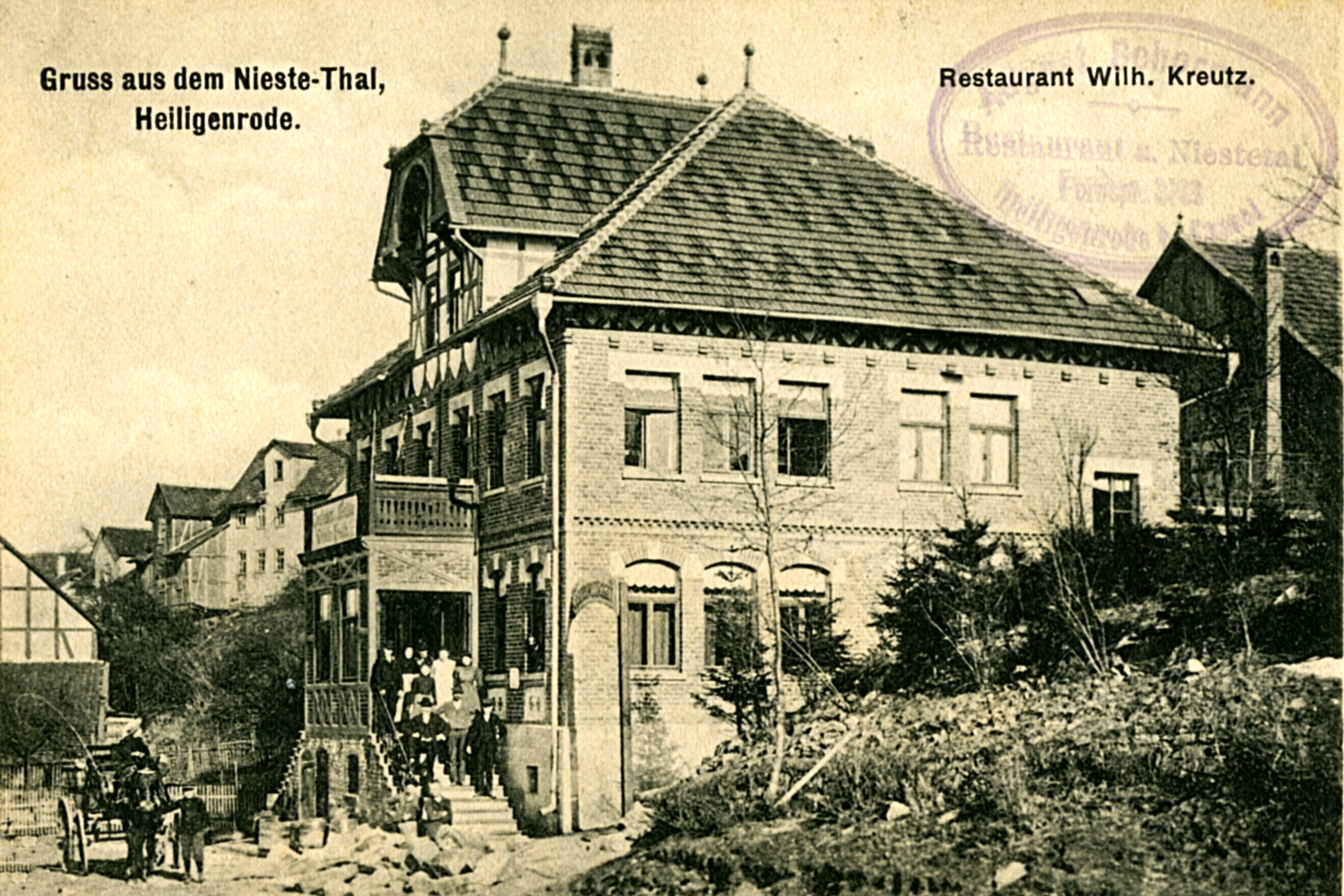 Gruß aus dem Nieste-Thal. Das Restaurant Kreutz um die Jahrhundertwende.