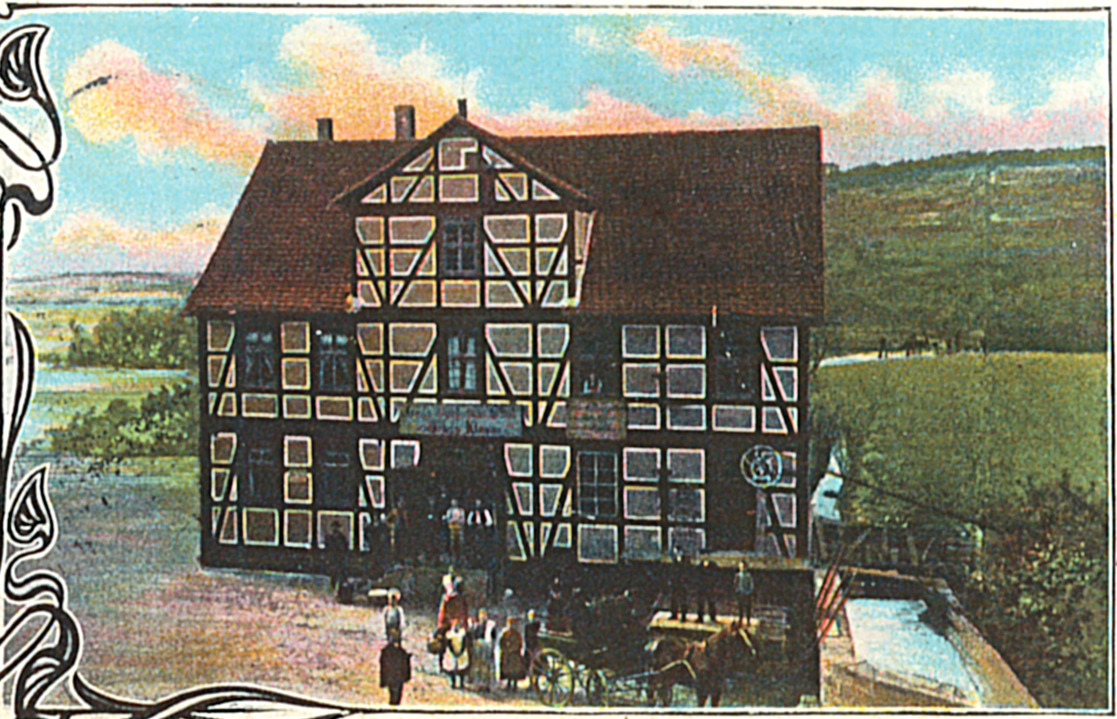 Mühle Klemme, künstlerische Darstellung einer Ansichtskarte von Drubel & Co. Cassel @Rolf Lang