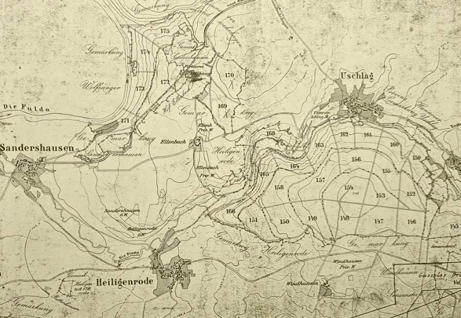 Revierkarte des Forstes bei Heiligenrode 1887.