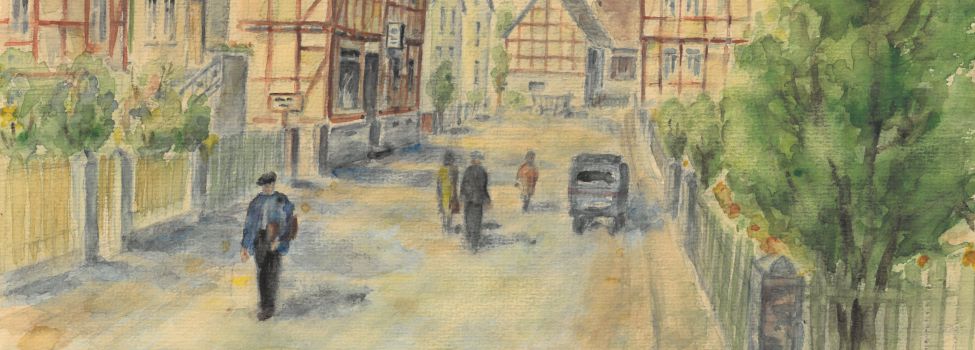 Aquarellmalerei von Justus Mergard, ca. 1935, untere Dorfstraße.