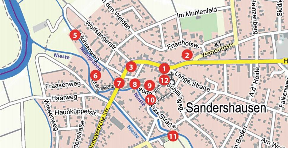 Straßenkarte mit allen Punkten der Sandershäuser Dorfgeschichten
