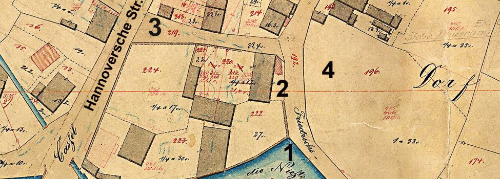Plan Pääreloch, alte Häuser, Gasthaus Vaterland und Kindergarten