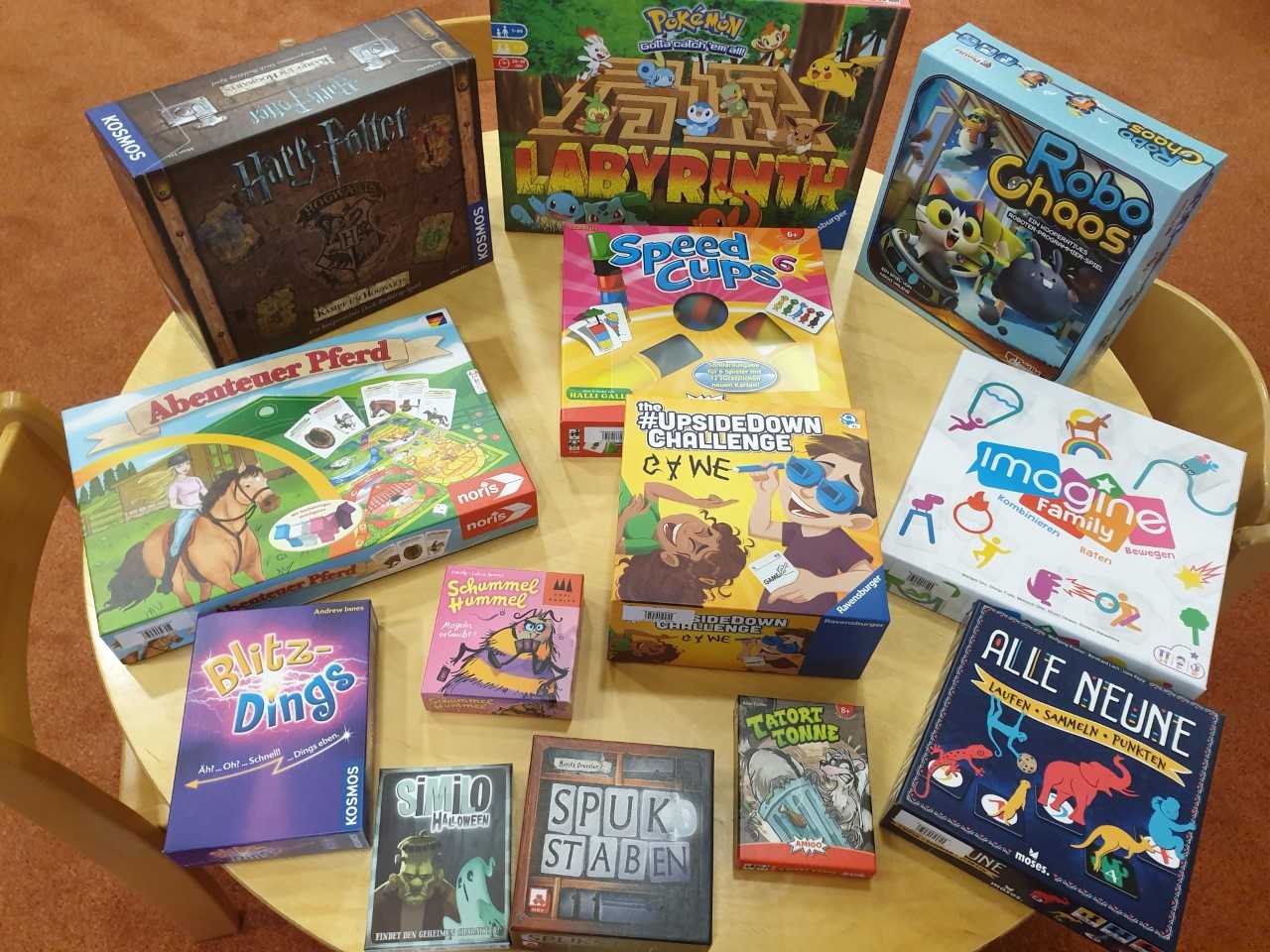 Neue Spiele: Harry Potter, Pokemon Labyrinth, Robo Chaos, Speed Cups, the upside down challenge, imagine Family, Abentuer Pferd, Schummel Hummel, Blitz Dings, SiMiLO Halloween, Spukstaben, Tatort Tonne, Alle Neune