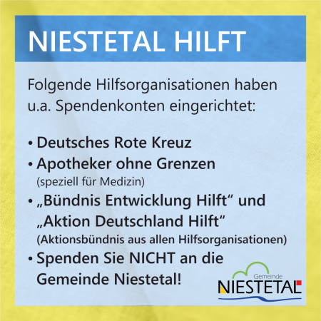 Geldspenden richten Sie bitte an Hilfsorganisationen wie Apotheker ohne Grenzen oder Aktion Deutschland hilft.