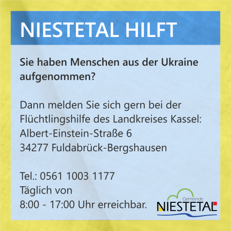 Sie haben Gäste aus der Ukraine aufgenommen, melden Sie sich zu Erst bei der Flüchtlingshilfe unter der 0561 1003 1177