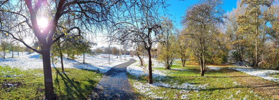Winterpanorama im Park in Heiligenrode bei den Streuobstwiesen.