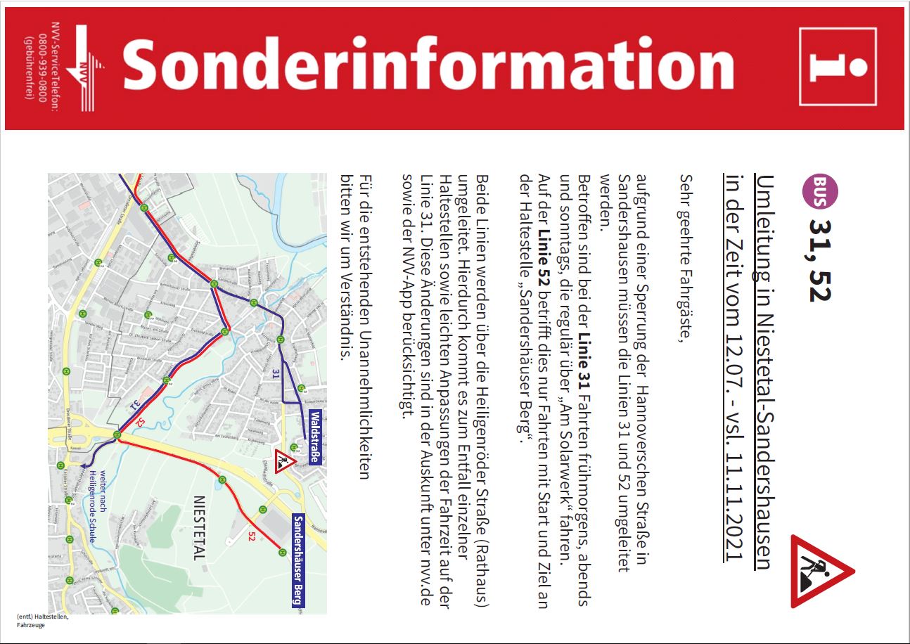 Umleitung der NVV Buslinien