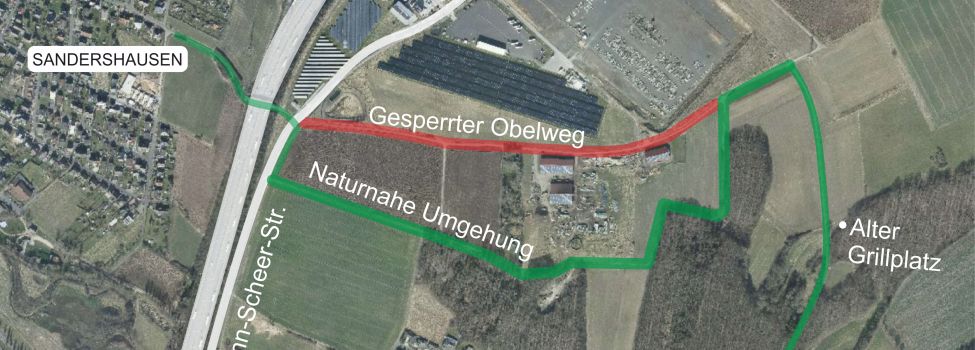 Der Obelweg wird zwischen Hermann-Scheer-Straße und Hof Heinz bis Ende des Jahres 2025 gesperrt bleiben.