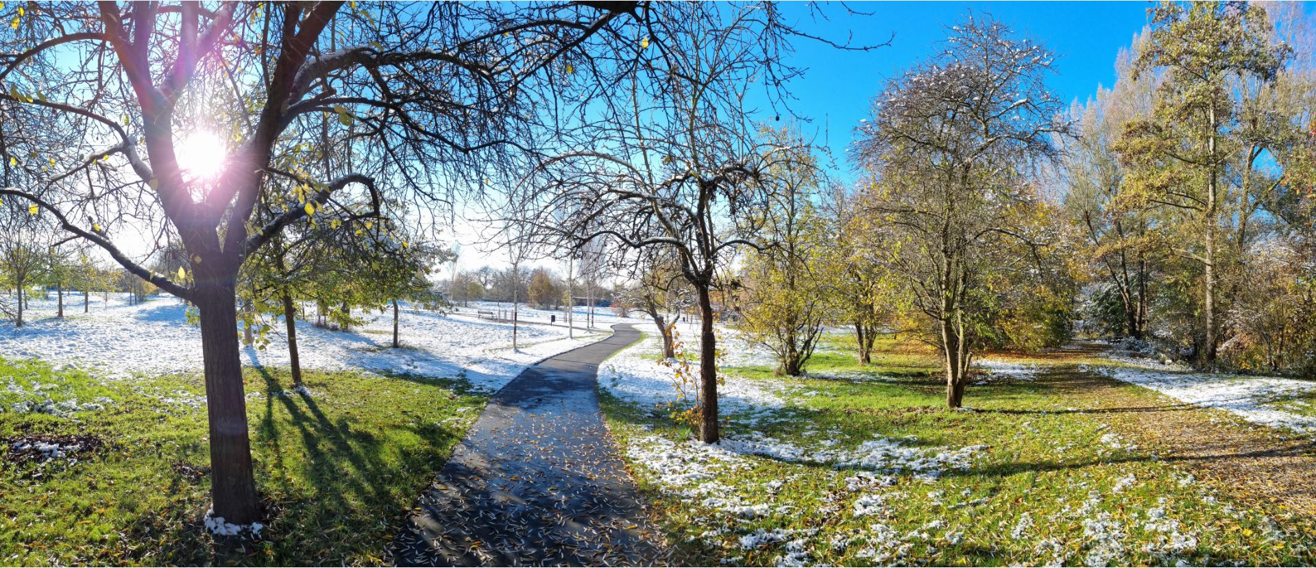 Winterpanorama im Park in Heiligenrode bei den Streuobstwiesen.